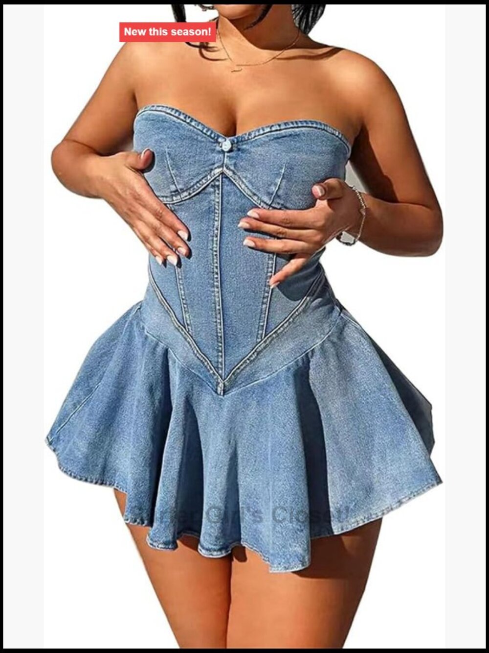 Strapless Tube A-Line Mini Denim Jean Dress Bodycon Sleeveless Backless Clubwear